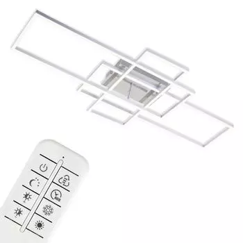 Потолочный светильник BRILONER LEUCHTEN FRAME, 55 Вт, 5500 лм, IP20, хром-алюминий, металлопластик, диммируемый, с пультом, ЦКТ, 104 х 42 х 10 см, белый