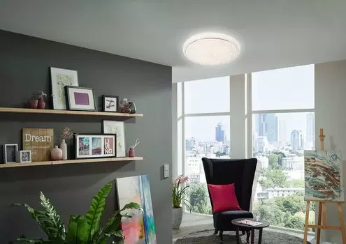 Потолочный светильник BRILONER LEUCHTEN STAR, 18 Вт, 1920 лм, IP20, белый, пластик-металл, с регулируемой яркостью, с пультом, ЦКТ, 38,5 см