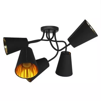 Потолочный светильник, черное золото, регулируемый, 5 лампочек E27, тканевые абажуры, потолочный светильник в стиле ретро, спальня, гостиная Licht-Erlebnisse, мультиколор