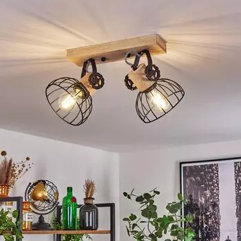 Потолочный светильник »Cotes«, дерево/металл, абажур натуральный/черный, имитация сетки hofstein, коричневый