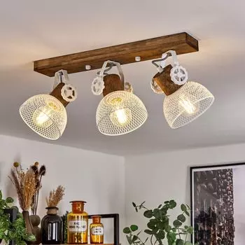 Потолочный светильник »Cotes« из дерева/металла, коричневые/белые плафоны, имитация сетки hofstein