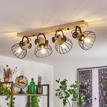 Потолочный светильник »Cotes« из дерева/металла, абажур натуральный/коричневый, имитация сетки hofstein