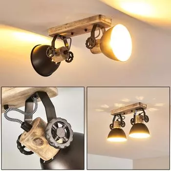 Потолочный светильник »Cotes« из металла/дерева черного/коричневого цвета, 2 лампы hofstein