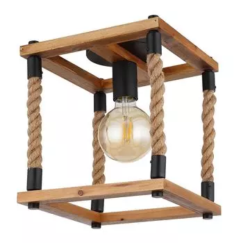 Потолочный светильник, дерево, пеньковая веревка, натуральный цвет, черный, L 25 см etc-shop, коричневый