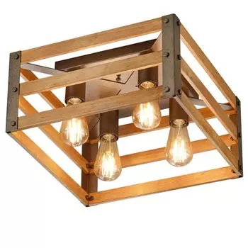 Потолочный светильник, деревянный ящик, никель-металл, L 40 см. etc-shop, коричневый