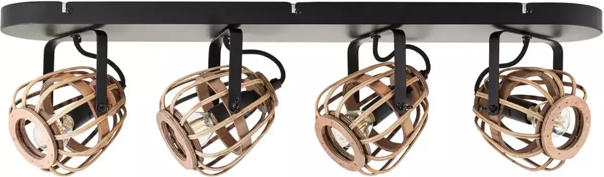 Потолочный светильник для дома "Grazay", 4 лампочки, лампа E14 | без лампочки, точечная планка на 4 пламени, ширина 72 см - поворотная, плафоны из ротанга Home affaire Высота: 20,00 см., черный