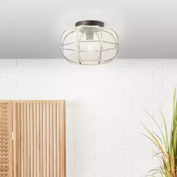 Потолочный светильник для дома "Rouez", 1 лампочка, лампа E27 | без лампочки, потолочный светильник диаметром 33 см, текстильный абажур - черный/натуральный Home affaire 33,00 см, Высота: 21,50 см., черный