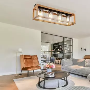 Потолочный светильник, дымчатое стекло, МДФ, черный матовый, L 75 см etc-shop, коричневый