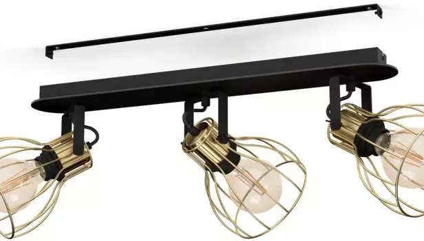 Потолочный светильник EGLO "SAMBATELLO", лампа E27 | Лампы можно менять без лампочек, потолочный светильник черного цвета и латуни из стали, дерева - без Е27 - 40Вт Высота: 26,00 см., черный/бронзовый