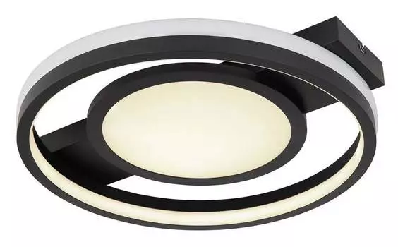 Потолочный светильник GISELL LED 1x40 Вт, металл, черный матовый, акрил опал Ш: 40 см В: 6,8 см с регулируемой яркостью, включая пульт дистанционного управления. Globo Lighting