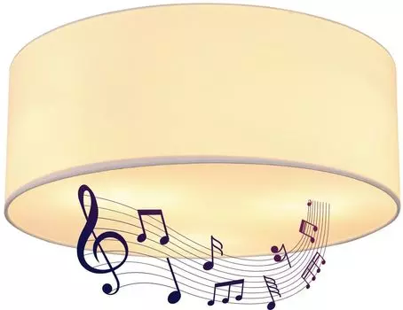 Потолочный светильник Globo Lighting, белый металл, белый текстиль, акрил, Bluetooth, динамик 5 Вт, : 400 мм, В: 175 мм, без 3x E27 40 Вт 230 В., черный