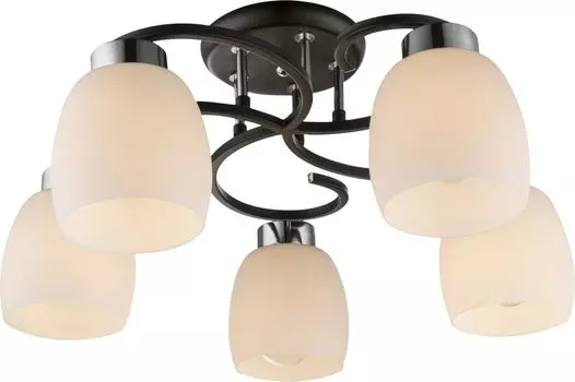 Потолочный светильник Globo Lighting, черный металл, хромированный, опаловое стекло, : 520 мм, В: 250 мм, без 5x E27 40 Вт 230 В.