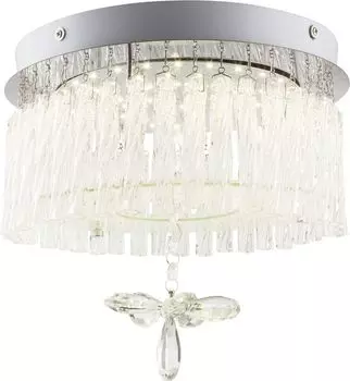 Потолочный светильник Globo Lighting, хромированный металл, стеклянные стержни, кристаллы K9, большой кристалл в форме цветка посередине, : 280 мм, В: 220 мм, вкл. светодиод 12 Вт, 230 В, источник 1280 лм, выходная мощность 800 лм, 4000 К., сер...