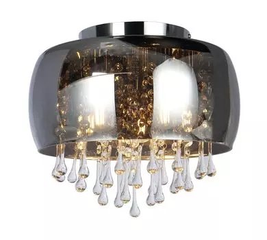 Потолочный светильник Globo Lighting, хромированный металл, дымчатое стекло, прозрачные стеклянные кристаллы, : 350 мм, В: 280 мм, без 5x E14 25 Вт 230 В., серебро