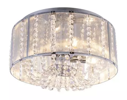 Потолочный светильник Globo Lighting, хромированный металл, металлические стержни серебристый металлик, прозрачные кристаллы K5, : 400 мм, В: 300 мм, без 4x E14 40 Вт, 230 В., серебро