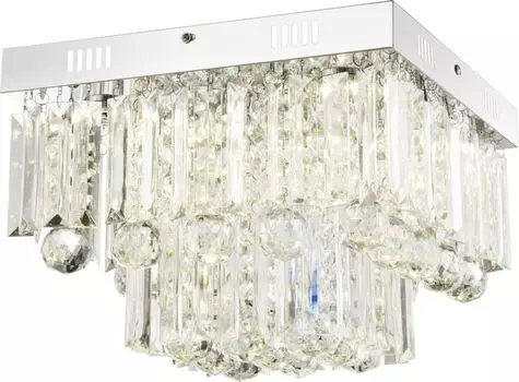 Потолочный светильник Globo Lighting, хромированный металл, прозрачные акриловые кристаллы, ДxШxВ: 320x320x240 мм, вкл. 6 светодиодов 18 Вт, 230 В, источник 2100 лм, выходная мощность 1800 лм, 4000 К, серебро