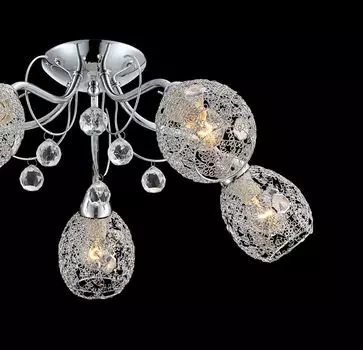 Потолочный светильник Globo Lighting, хромированный металл, хромированная сетка, стеклянные кристаллы, подвески из прозрачного акрила, : 540 мм, В: 220 мм, без 5x E14 40 Вт 230 В., серебро