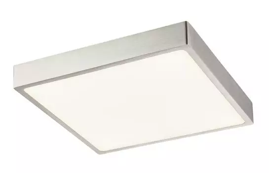 Потолочный светильник Globo Lighting из литого под давлением алюминия, матовый никель, акрил опал, с регулировкой яркости, ДxШxВ: 170x170x26 мм, вкл. светодиод 22 Вт, 230 В, источник 2600 лм, выходная мощность 1700 лм, 4000 К, серебро