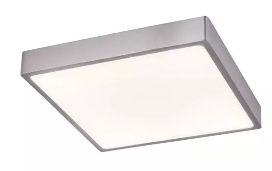 Потолочный светильник Globo Lighting из литого под давлением алюминия, матовый никель, акрил опал, с регулировкой яркости, ДxШxВ: 220x220x26 мм, вкл. светодиод 28 Вт, 230 В, источник 3200 лм, выходная мощность 2200 лм, 4000 К, серебро
