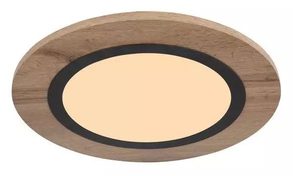Потолочный светильник Globo Lighting, металл, черный матовый, МДФ под темное дерево, опаловый пластик, : 400 мм, В: 45 мм, вкл. светодиод 15 Вт, 230 В, источник 1700 лм, выходная мощность 800 лм, 3000 К., коричневый