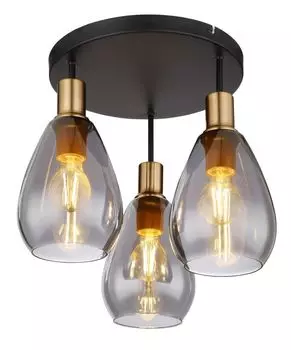 Потолочный светильник Globo Lighting металл черный матовый, латунь металл матовая, стекло дымчатое, : 380 мм, В: 380 мм, без 3x E27 40 Вт 230 В
