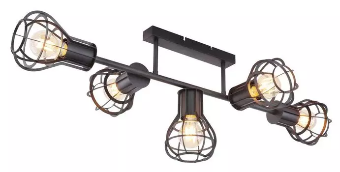 Потолочный светильник Globo Lighting металл черный матовый, металл черный матовый, различное расположение плафонов, ДхШхВ: 900х370х300мм, без 5x E27 40Вт 230В.