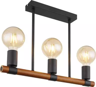 Потолочный светильник Globo Lighting металл черный матовый, коричневое дерево, направление света: вверх, без плафонов, ДхШхВ: 490х60х350мм, без 3x E27 40Вт 230В.