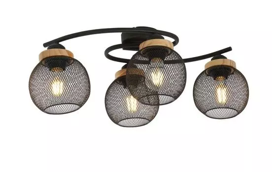 Потолочный светильник Globo Lighting, металл, черный матовый, коричневое дерево, металлическая сетка, черный матовый, ДxШxВ: 600x350x220 мм, без 4x E27 40 Вт 230 В.
