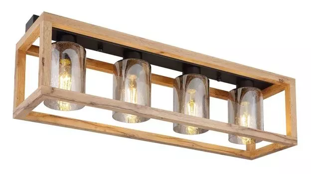 Потолочный светильник Globo Lighting металл черный матовый, МДФ темно-коричневый, дымчатое стекло с пузырьками воздуха, ДхШхВ: 745х200х225мм, без 4x E27 40Вт 230В.