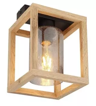 Потолочный светильник Globo Lighting металл черный матовый, МДФ темно-коричневый, дымчатое стекло с пузырьками воздуха, ДхШхВ: 170х170х225мм, без 1x E27 40Вт 230В.