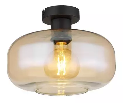 Потолочный светильник Globo Lighting, металл, черный матовый, янтарное стекло, : 280 мм, В: 205 мм, без 1x E27 40 Вт 230 В