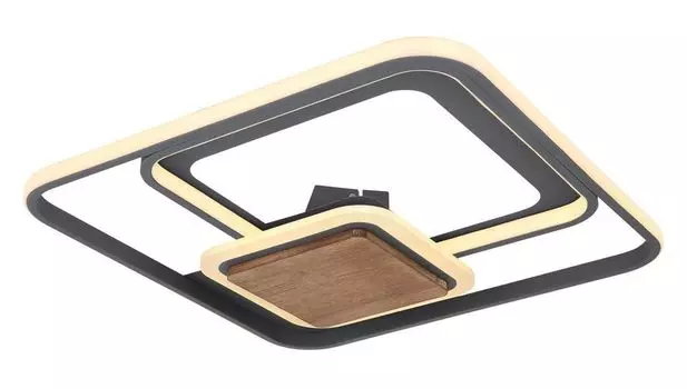 Потолочный светильник Globo Lighting, металл графит, темно-коричневое дерево, акрил опал, ДxШxВ: 500x500x80 мм, вкл. светодиод 48 Вт, 230 В, источник 5200 лм, выходная мощность 1700 лм, 3000 К., серый