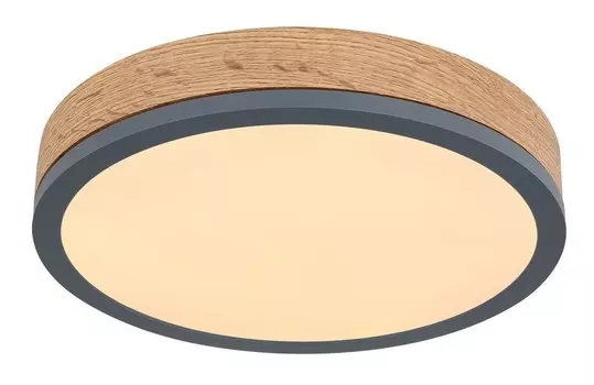Потолочный светильник Globo Lighting, металл графит, МДФ под темное дерево, опаловый пластик, : 300 мм, В: 85 мм, вкл. светодиод 12 Вт, 230 В, источник 1600 лм, выходная мощность 950 лм, 3000 К., серый