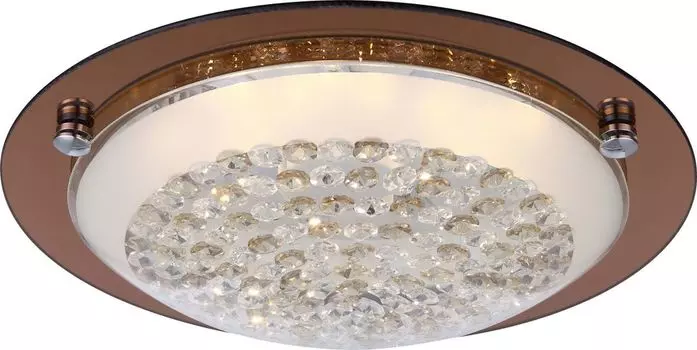 Потолочный светильник Globo Lighting, металл янтарного цвета, белый, опаловое стекло, прозрачные кристаллы K5, зеркальная кромка, : 315 мм, В: 90 мм, вкл. светодиод 12 Вт, 230 В, источник 1237 лм, выходная мощность 1040 лм, 3100 К