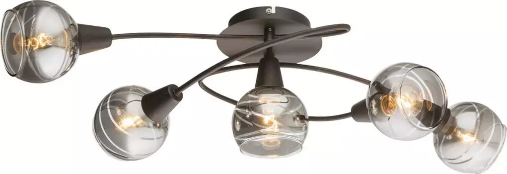 Потолочный светильник Globo Lighting металлический бронзового цвета, стекло, прозрачное, ДхШхВ: 625х370х210мм, вкл. 5x светодиодов E14 4Вт 230В, источник 400лм, выходная мощность 324лм, 3000К, серебро