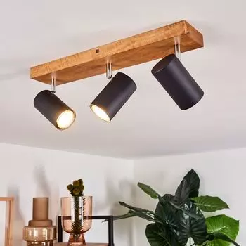 Потолочный светильник »Godo» из металла черного цвета и дерева hofstein