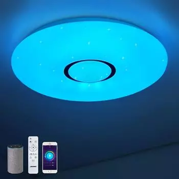 Потолочный светильник JDONG, совместимый с Amazon Alexa и Google Home, 54 Вт, 50 см, изменение цвета, звезды, регулировка яркости, теплый белый - холодный белый, 3000–6500 К, окружающее освещение RGB