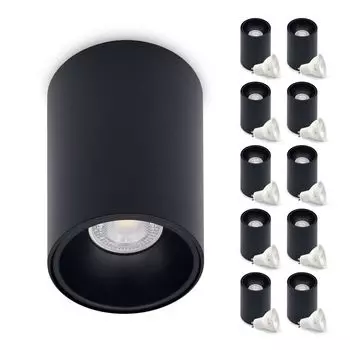 Потолочный светильник KIVI накладного монтажа с лампочкой GU10 мощностью 5 Вт. Выбор цвета: черный, черно-золотой, белый, бело-золотой IP20, алюминиевая фиксированная конструкция 6500K (черный/холодный белый, 10) KOBI