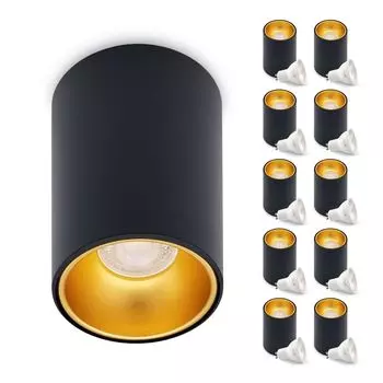 Потолочный светильник KIVI накладного монтажа, включая лампочку GU10 мощностью 5 Вт, выбор цвета черный, черно-золотой, белый, бело-золотой фиксированная конструкция из алюминия IP20 4000K (черно-золотой/нейтрально-белый, 10) KOBI