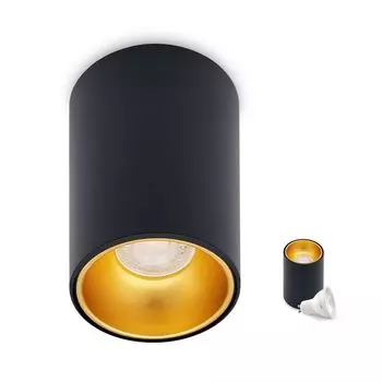 Потолочный светильник KIVI накладного монтажа, включая лампочку GU10 мощностью 5 Вт, выбор цвета черный, черно-золотой, белый, бело-золотой фиксированная конструкция из алюминия IP20 6500K (черно-золотой/холодный белый, 1) KOBI
