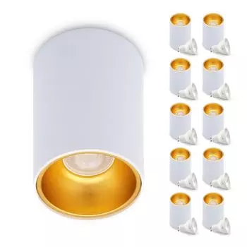 Потолочный светильник KIVI накладного монтажа, включая лампочку GU10 мощностью 5 Вт, выбор цвета черный, черно-золотой, белый, бело-золотой фиксированная конструкция из алюминия IP20 4000K (бело-золотой/нейтрально-белый, 10) KOBI