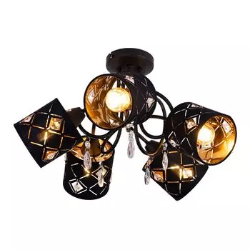Потолочный светильник, кристаллы, текстиль, черный, золотой, D 46 см Globo Lighting