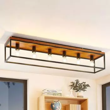 Потолочный светильник Lindby "Мирави" из дерева., черный