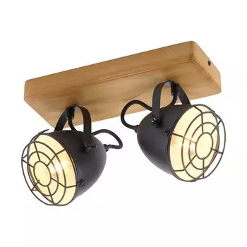 Потолочный светильник, металл, дерево, черный, подвижные споты, H 20см. etc-shop