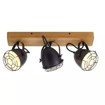 Потолочный светильник, металл, дерево, черный, регулируемые точечные светильники, L 46см etc-shop