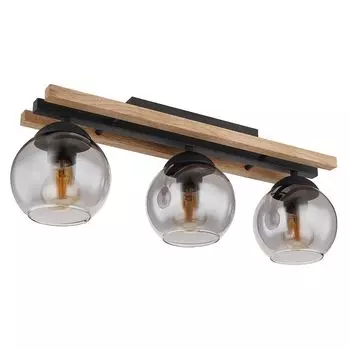 Потолочный светильник, металл, дуб, дым, 3 лампочки, L 60 см Globo Lighting, черный