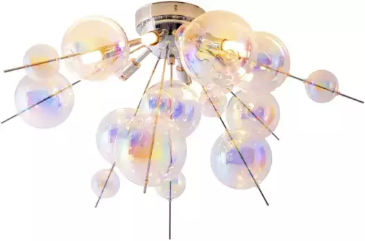 Потолочный светильник nve "Взрыв", 6 лампочек, лампа G9 | без лампочки, переливающиеся, прозрачные стеклянные шарики, для 6 подставок G9, 57 см 57,00 см, Высота: 38,00 см., цвет irisierend