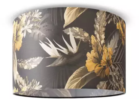 Потолочный светильник Paco Home "Hugo Flower", лампа E27 | без лампочки, тканевый потолочный светильник с цветочным узором, абажур круглый E27 для гостиной 45,5 см, Высота: 29,5 см, черный