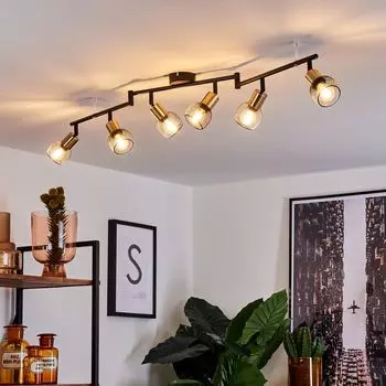 Потолочный светильник »Pieve« из черного металла, золотой комнатный светильник на 6 лампочек hofstein