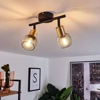 Потолочный светильник »Pieve« из черного металла, золотой комнатный светильник, 2 лампочки hofstein, черный